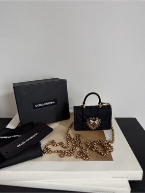 Dolce & Gabbana Devotion Black Mini AirPod Case with Gold Heart and Chain